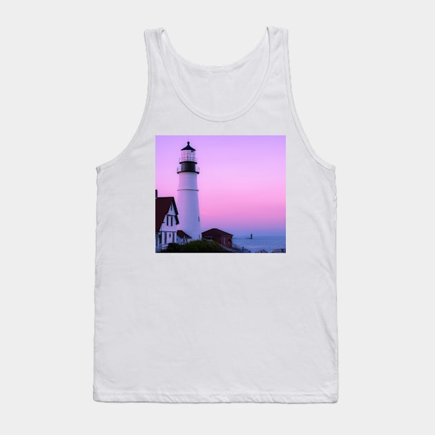 Pink Sunset Lighthouse Tank Top by NewburyBoutique